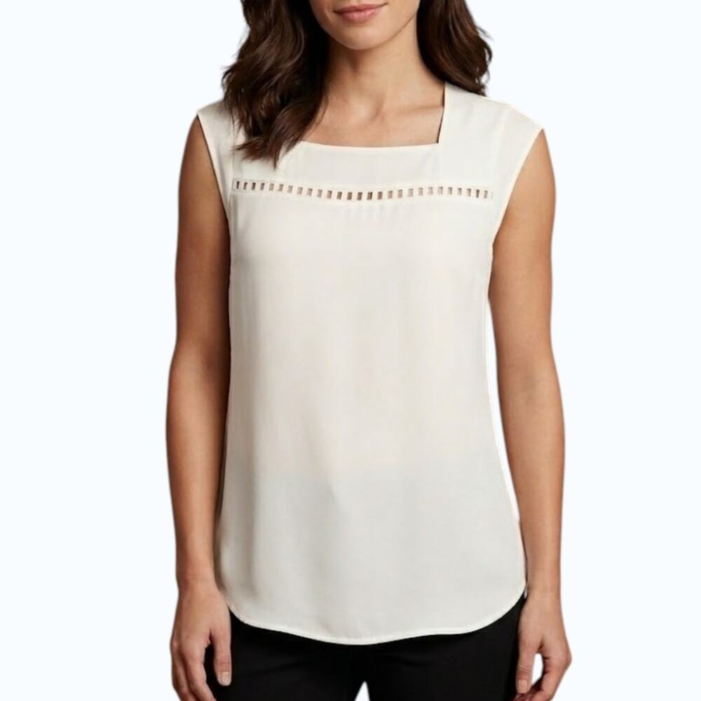 NWT The Limited XS Ivory Sleeveless Blouse Sheer Yoke Woven Detail Stretch Top